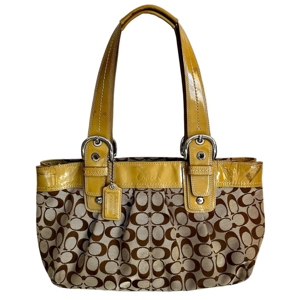 Coach Soho Signature Pleated Beige Logo Canvas Shoulder Purse F13742 FLAWS!